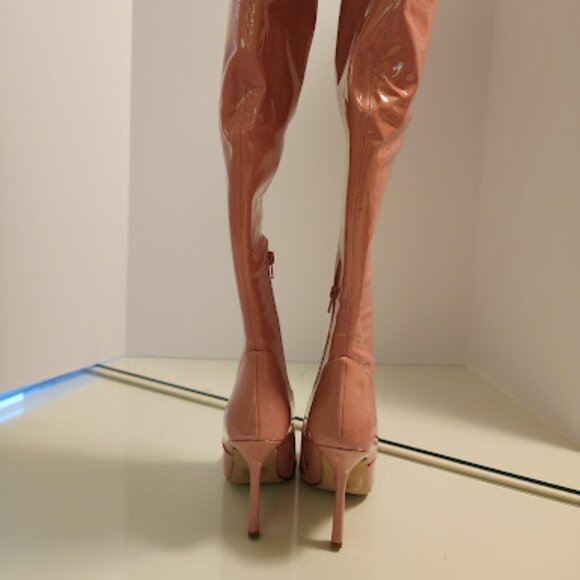 Steve Madden Over-the-Knee Pink Patent Leather Heeled Boots - Picture 7 of 10